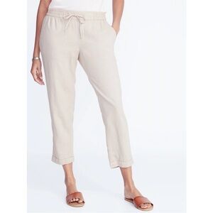 Old Navy Mid-Rise Linen-Blend Cropped Pants Light Beige Cream Capris Size M